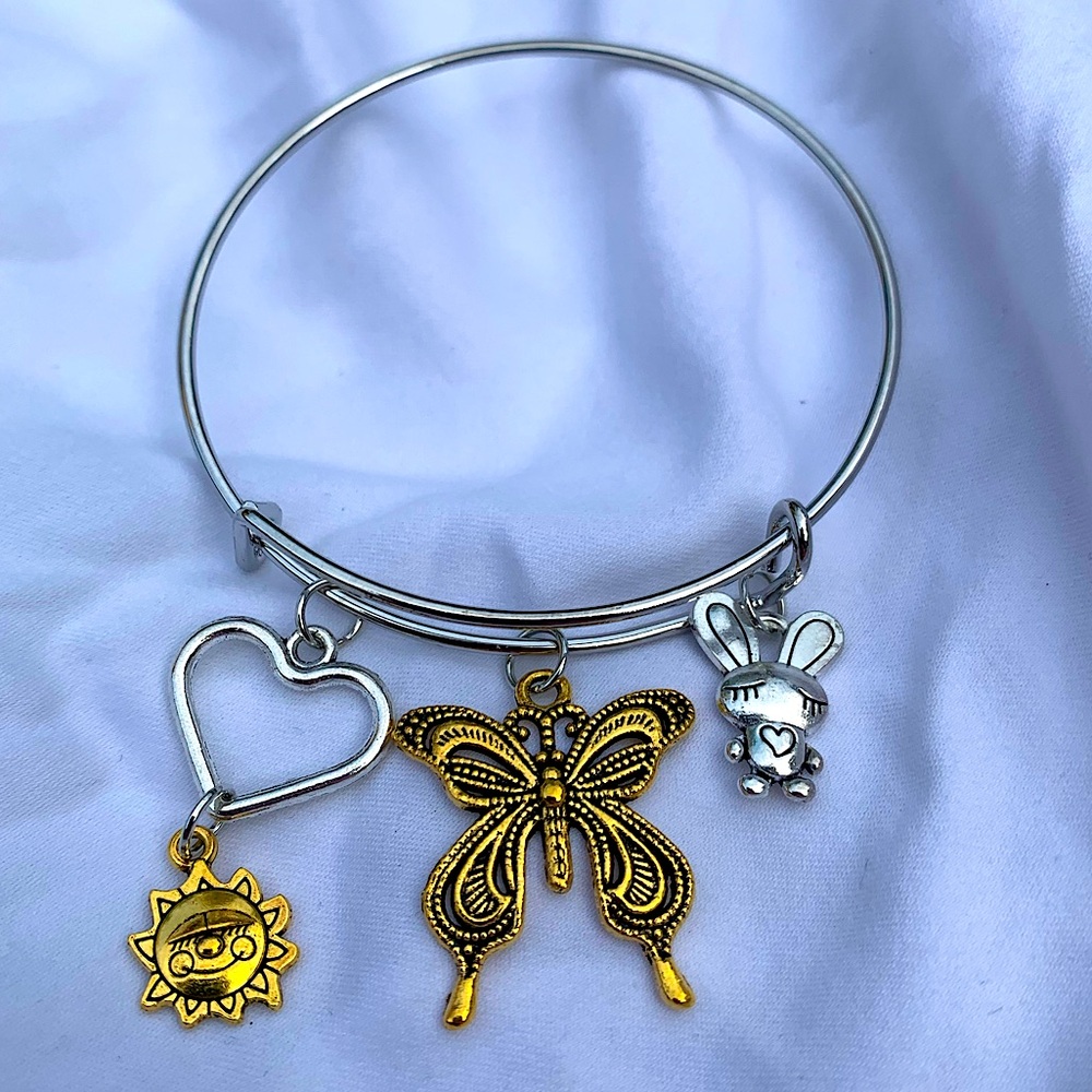 Brand New! Handmade! Adjustable Charm Bangle Bracelet!
